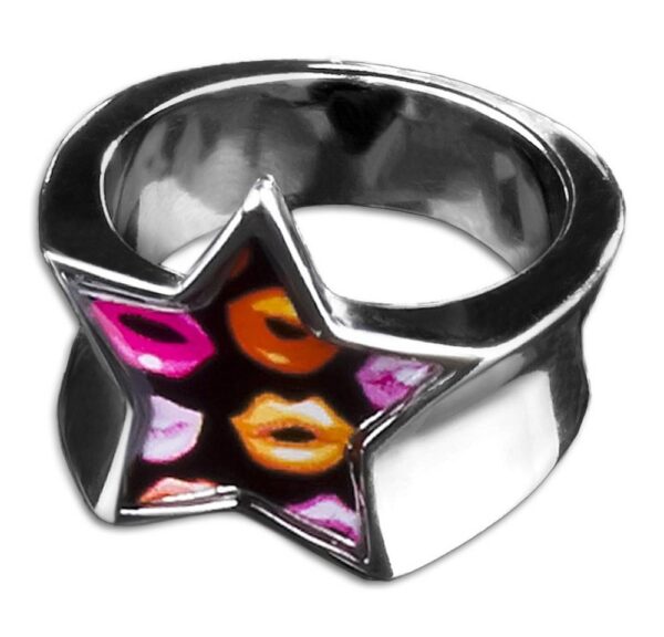 viva-adorno Fingerring Edelstahl Ring Damenring Stern mit buntem Motiv Rockabilly, Blumen Animal Print Leopard Tiger Zebra Muster