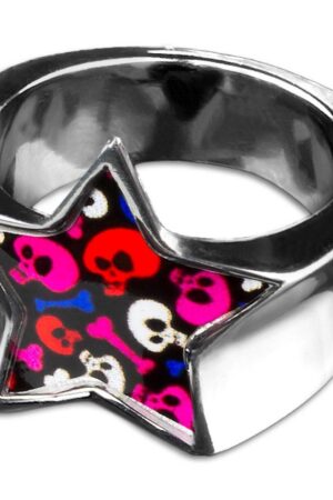 viva-adorno Fingerring Edelstahl Ring Damenring Stern mit buntem Motiv Rockabilly, Blumen Animal Print Leopard Tiger Zebra Muster