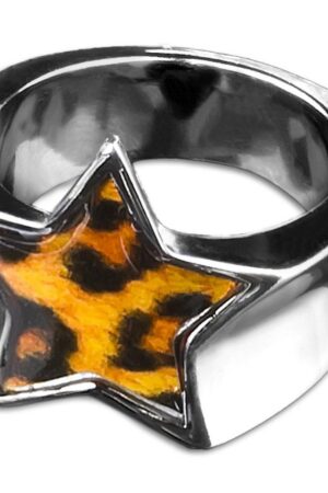 viva-adorno Fingerring Edelstahl Ring Damenring Stern mit buntem Motiv Rockabilly, Blumen Animal Print Leopard Tiger Zebra Muster