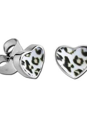 viva-adorno Paar Ohrstecker Edelstahl Herzen mit buntem Motiv Blumen Animal Print Rockabilly, Herz Ohrstecker Leopard Tiger Zebra Muster