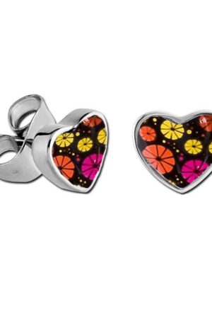 viva-adorno Paar Ohrstecker Edelstahl Herzen mit buntem Motiv Blumen Animal Print Rockabilly, Herz Ohrstecker Leopard Tiger Zebra Muster