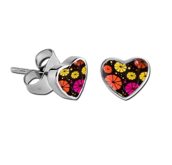 viva-adorno Paar Ohrstecker Edelstahl Herzen mit buntem Motiv Blumen Animal Print Rockabilly, Herz Ohrstecker Leopard Tiger Zebra Muster