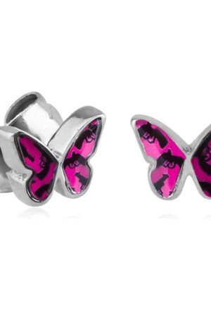 viva-adorno Paar Ohrstecker Edelstahl Schmetterlinge mit buntem Motiv Blumen Animal Print, Rockabilly Schmetterling Ohrstecker Leopard Tiger Zebra Muster