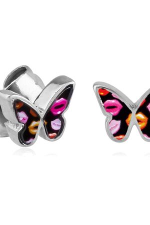 viva-adorno Paar Ohrstecker Edelstahl Schmetterlinge mit buntem Motiv Blumen Animal Print, Rockabilly Schmetterling Ohrstecker Leopard Tiger Zebra Muster