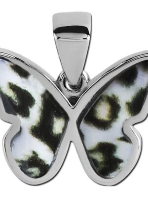 viva-adorno Schmetterlingsanhänger Kettenanhänger Edelstahl mit buntem Motiv Blumen Animal Print, Leopard Tiger Zebra Muster Rockabilly Schmetterling