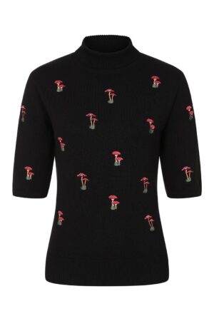 Banned Kurzarmpullover Mushroom Dreams Schwarz Vintage