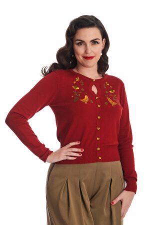 Banned Strickjacke Heritage Birdy Cardigan Rot