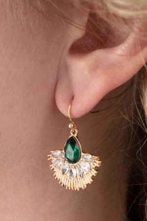 Crystal Fan Drop Ohrringe in Gold und Grün