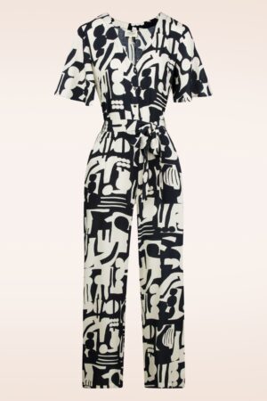 Emma Sixties Jumpsuit in Dunkelblau und Off White.