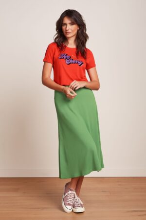 Juno Milano Crepe Midi Rock in Jade Grün