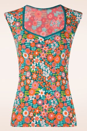Let Romance Rule Top in Flower Flow Teal