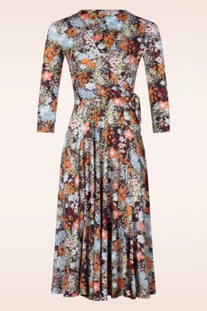 Colette Floral Swingkleid in Khaki und Multi
