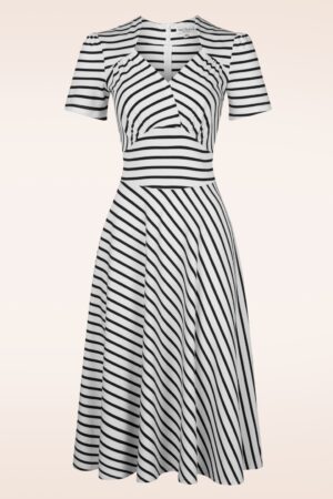 Hollywood Punty Stripes Circle Kleid in Ecru und Schwarz