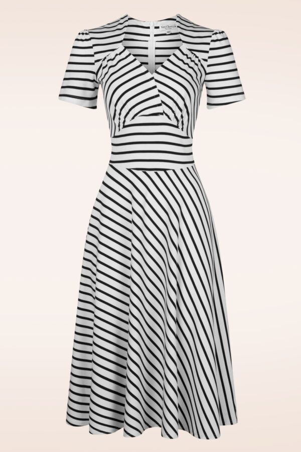 Hollywood Punty Stripes Circle Kleid in Ecru und Schwarz