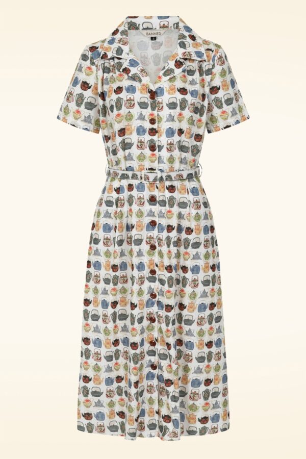 Kate Tea Time Button Kleid in Weiß
