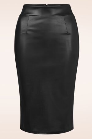 Lena Leder Look Bleistiftrock in Schwarz.