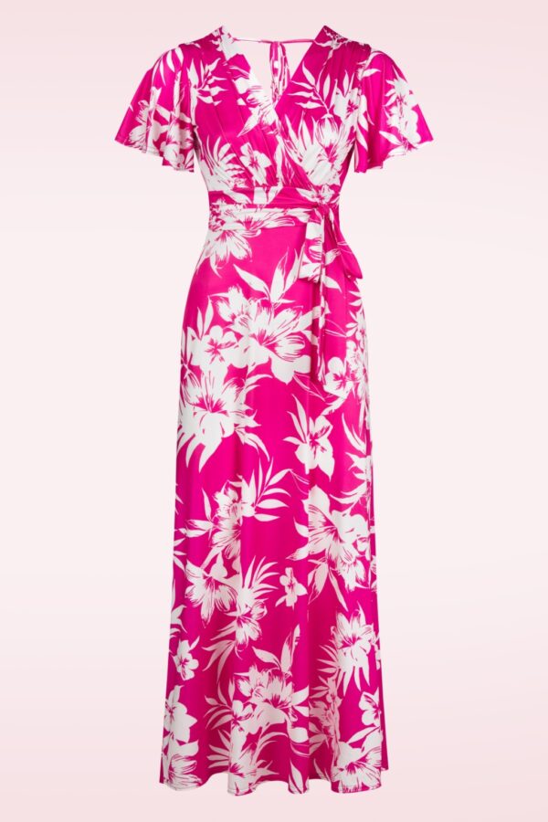 Malia Tropical Maxikleid in Weiß und Fuchsia