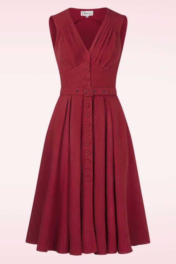 Topvintage exclusive ~ Daria Rose Leinen Swing Kleid in Dunkelrot
