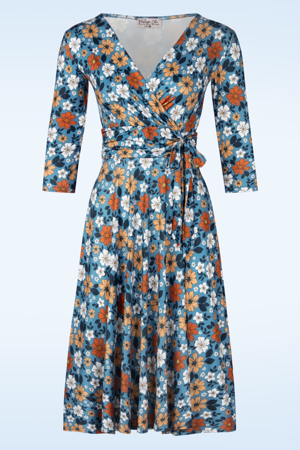 Aria Floral Swingkleid in Blau und Orange.