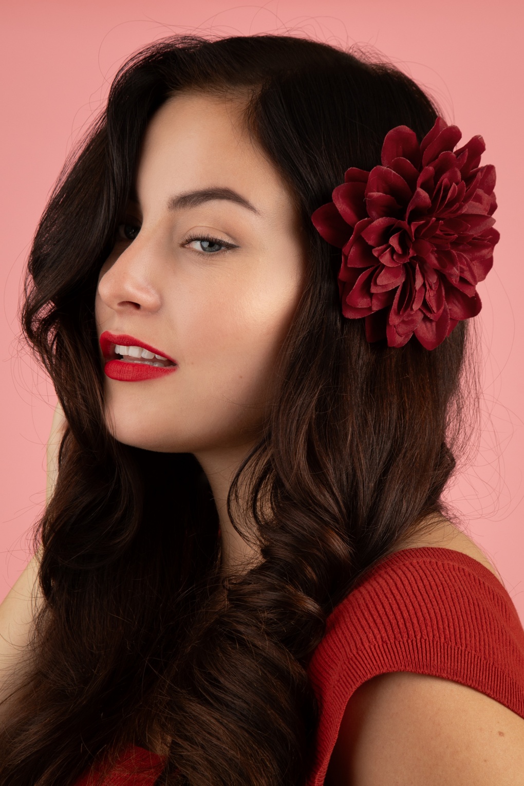 Blumen Haarspange & Brosche in Granatrot