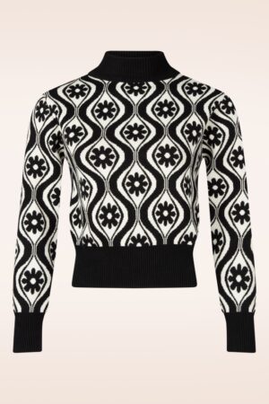 Blumen Strickpullover in Schwarz und Weiß