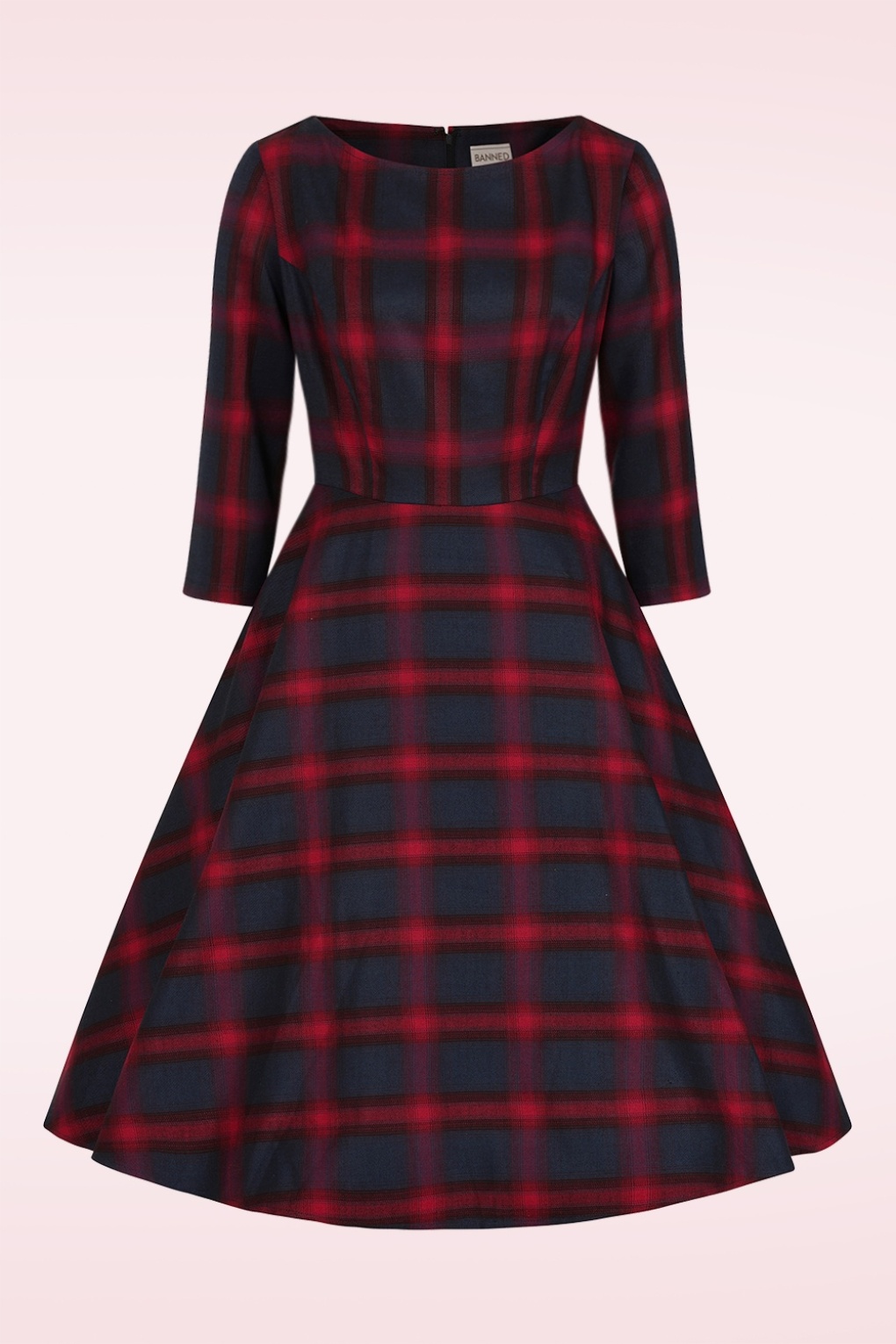 Diana kariertes Swing-Kleid in Rot und Blau