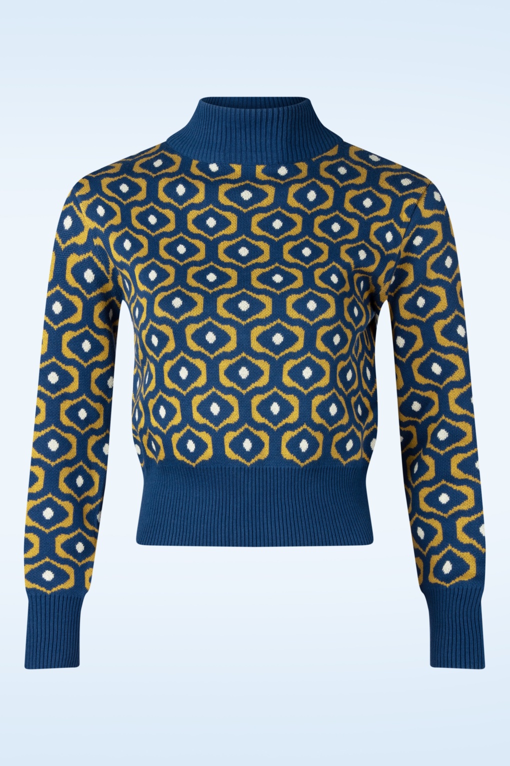 Eye gestrickter Pullover in Marineblau und Senfgelb