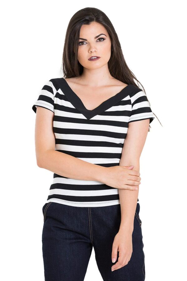 Hell Bunny Shirttop Caitlin Schwarz Weiß