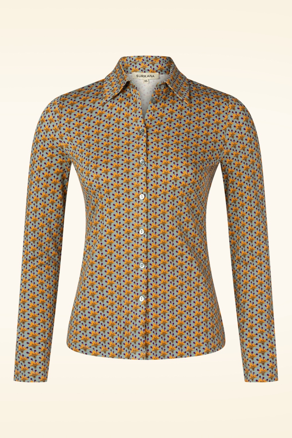 Sadie Bluse mit grafischem Muster in Hellblau.