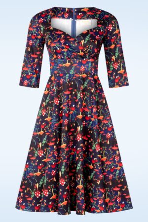 Amelia Swingkleid mit Pilzprint in Dunkelblau ~ exklusiv bei Topvintage