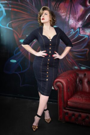 Bettie Denim Etuikleid in Classic Blue