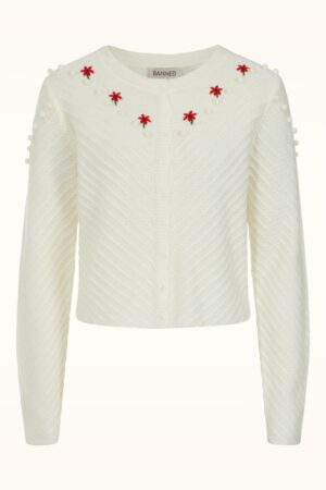 Blossom & Pom Cardigan in Elfenbein