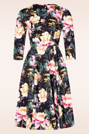 Deirdre Florales Swingkleid in Schwarz und mehrfarbig