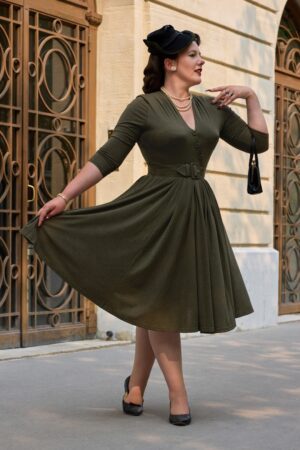 Enola Sage Swingkleid in dunklem Salbeigrün