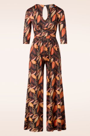 Gwenn Jumpsuit in Schwarz mit orangenen Blättern