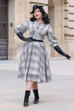 Lylou Silver Tartan Swing Dress in Grey