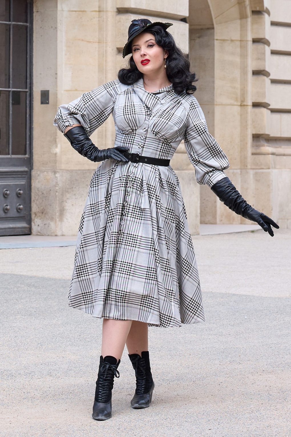 Lylou Silver Tartan Swing Dress in Grey