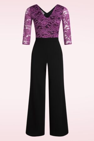 Maribelle Spitzen-Jumpsuit in Magenta und Schwarz.