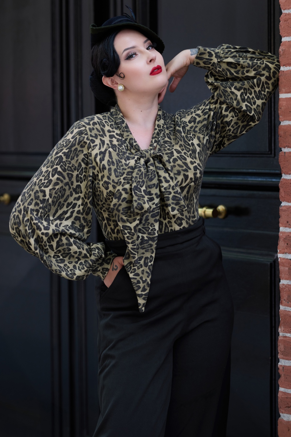 Marwa Leona Leopard top in Olive Green