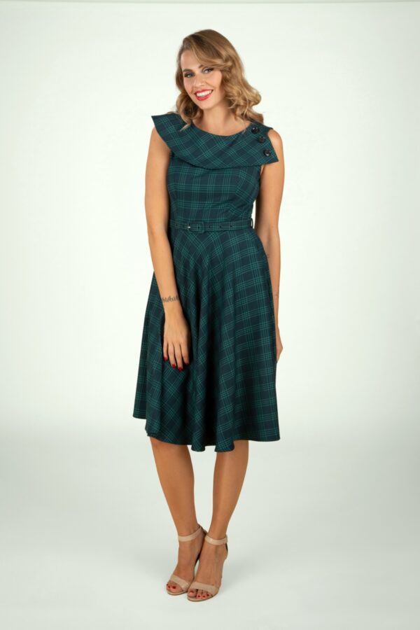 Mira Plaid Swing Kleid in Smaragdgrün