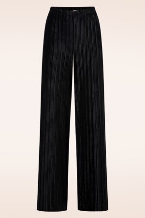 Piper Plissee Samt Hose in Schwarz