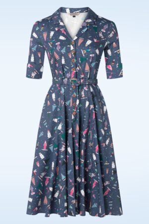 Ski Snow Season Button Kleid in Blau