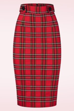 Teagan Tartan Pencil Skirt in Rot