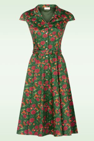 Topvintage exclusive ~ Angie Flower Swing Dress in Grün