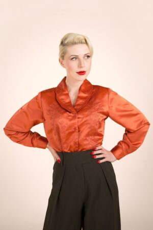 Valerie Bestickte Bluse in Burnt Orange