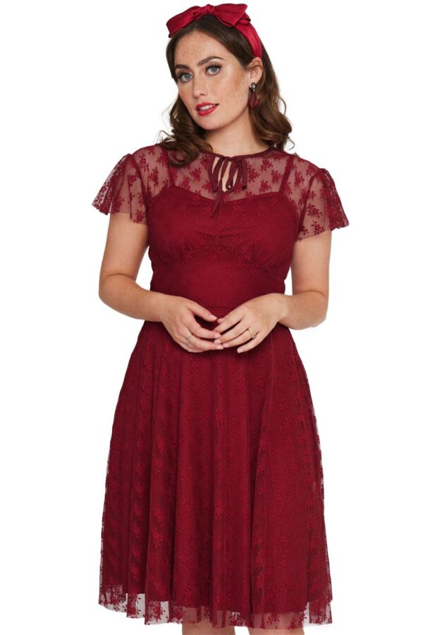 Voodoo Vixen A-Linien-Kleid Melody Burgundy Lace
