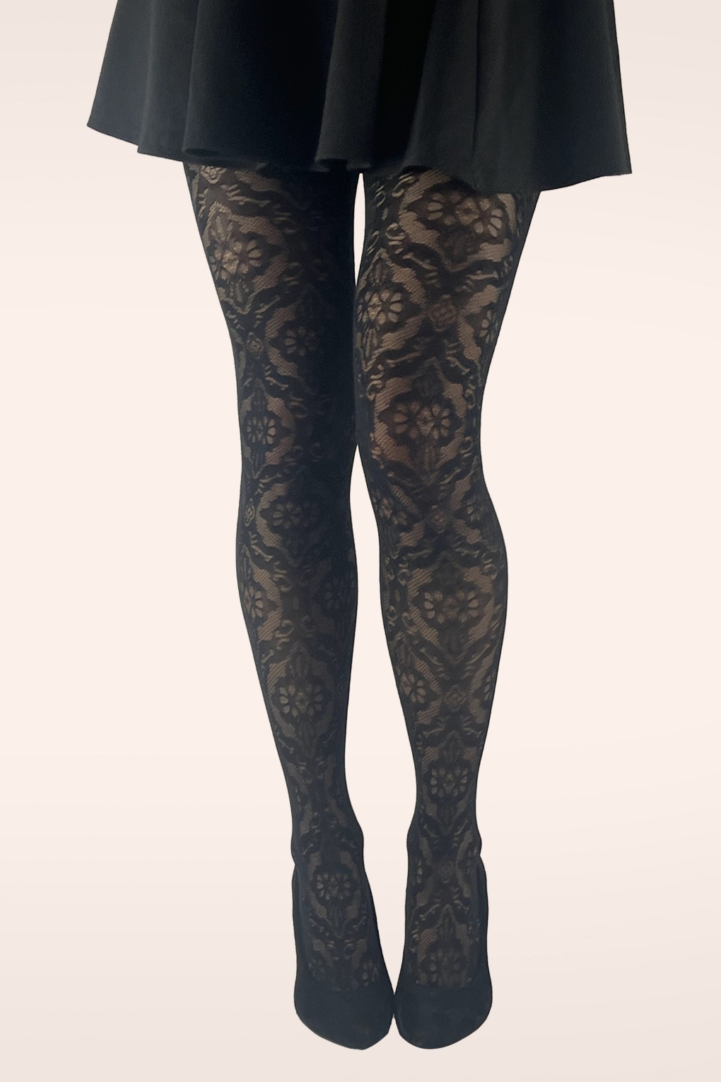 Damask Lace Strumpfhose in Schwarz
