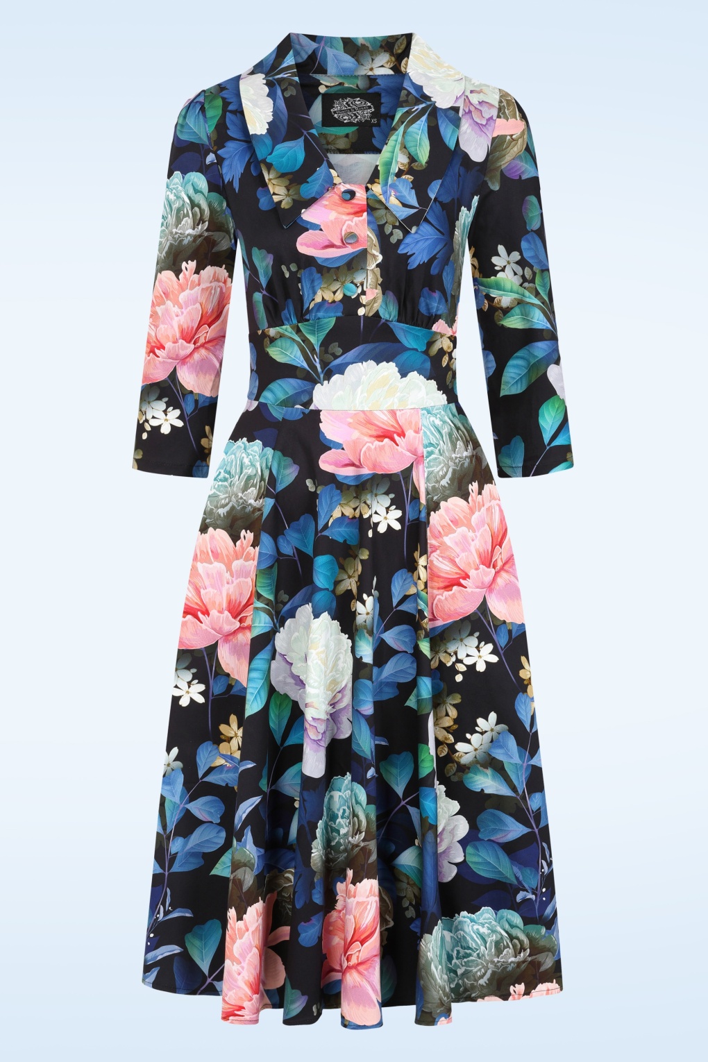 Exklusiv bei Topvintage ~ Garden Whispers Swingkleid in Schwarz und mehrfarbig