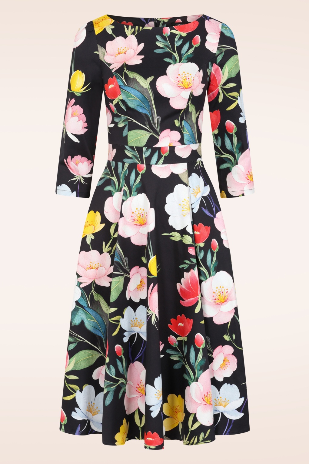 Exklusiv bei Topvintage ~ Twilight Garden Swingkleid in Schwarz und mehrfarbig