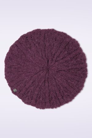 Fantasy Strick-Baskenmütze in Pflaumenfarben